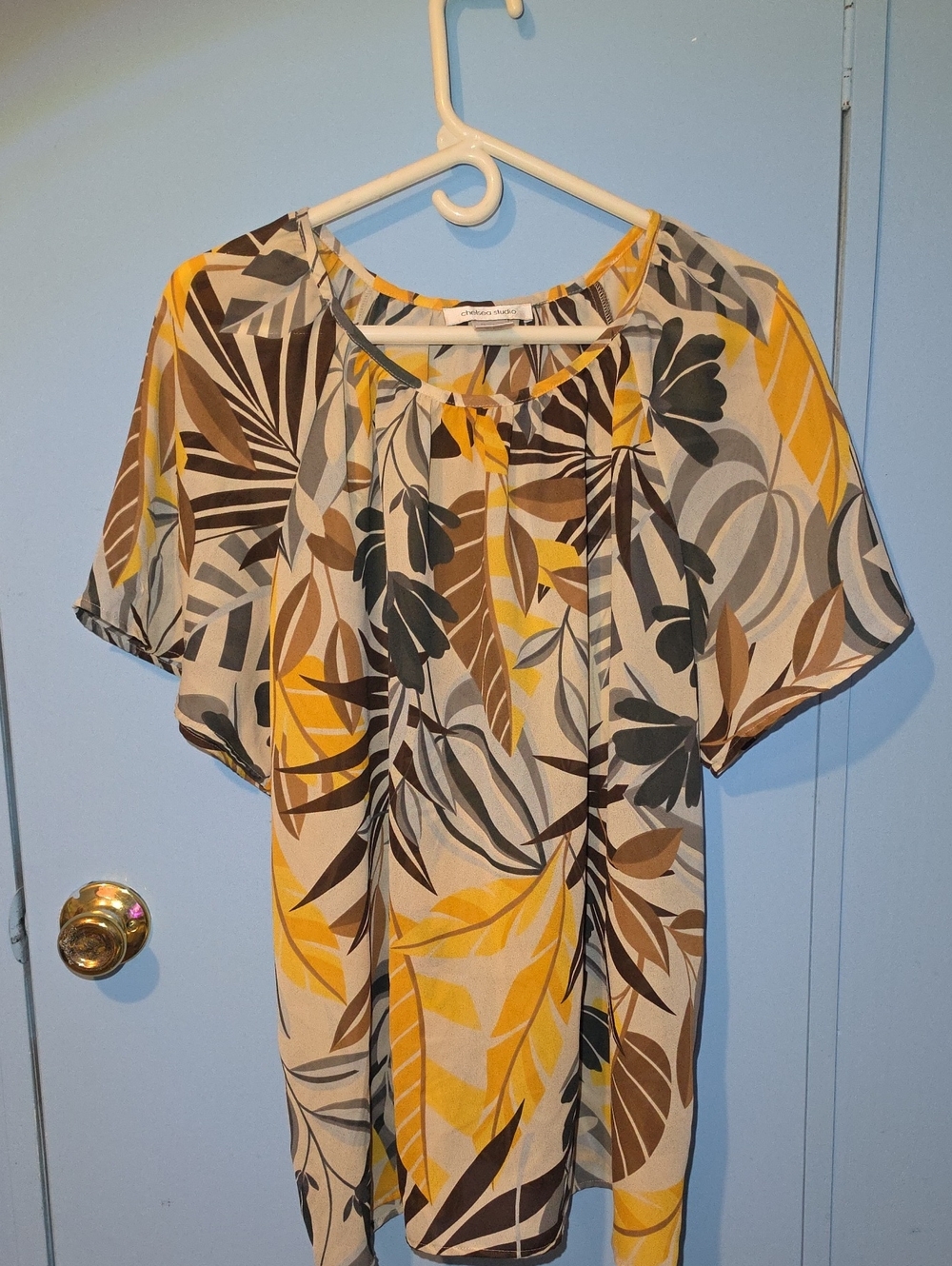 Yellow Floral Print Short Sleeve Blouse Sheer